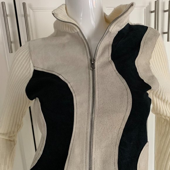 Alfa small suede look tan/black knit top - Picture 1 of 5